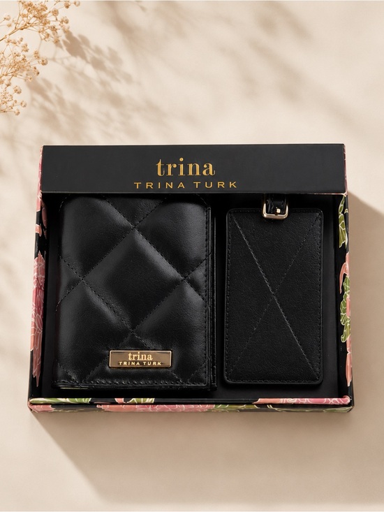 Trina Turk Accessories - Trina Turk Black Quilted Passport Holder Luggage Tag Set